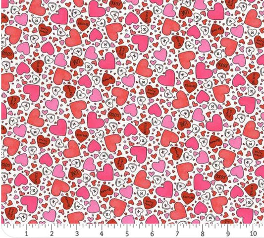 I Heart You Valentine Cotton Fabric- 100% Cotton - Continuous Cuts -MAS10763-W