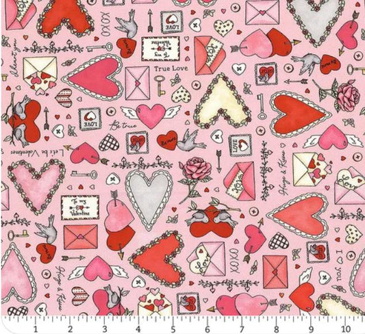 I Heart You Valentine Cotton Fabric- 100% Cotton - Continuous Cuts -MAS10760-P
