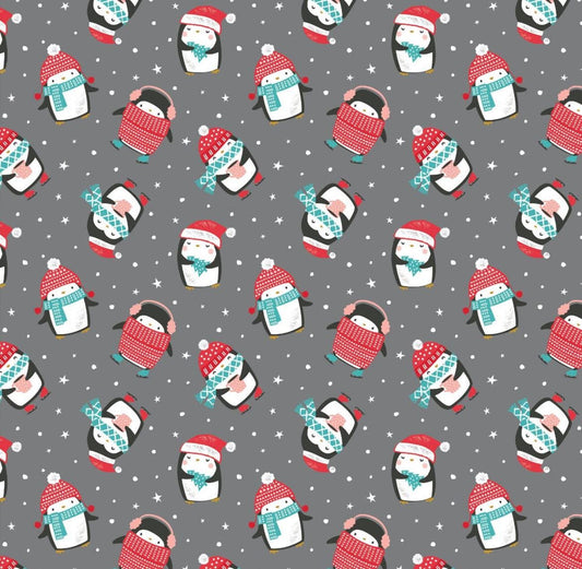 Merry Penguins Winter Penguins Toss Cotton Fabric - Camelot Fabrics- Continuous Cuts