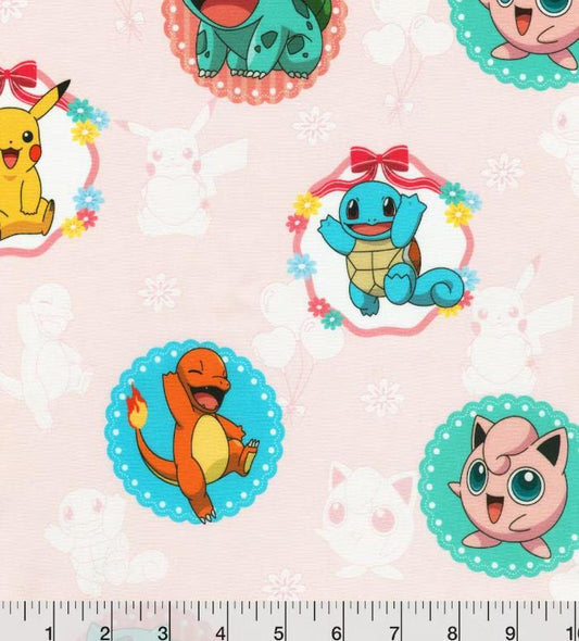 Pokémon Lovely Pink Cotton fabric- Robert Kaufman continuous cuts- 100% Cotton - Licensed Fabric