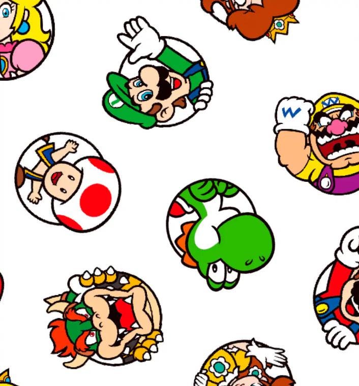 Mario Character Cotton Fabric - 100% Cotton - Super Nintendo - Mario - Princess - Luigi - Yoshi- By Springs Creative Licensed Fabric