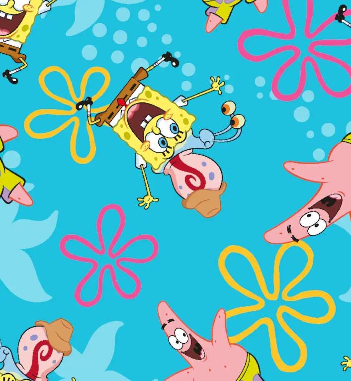 Spongebob & Friends Cotton Fabric - Cotton Fabric 100% Cotton - continuous cuts Licensed Fabric