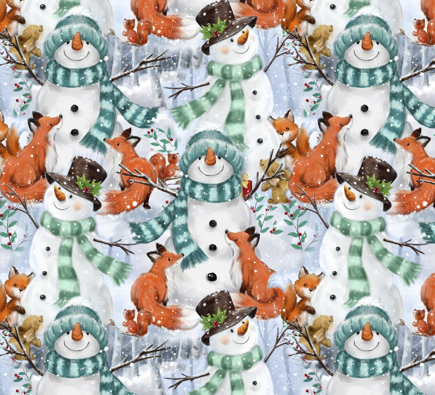 Snowman & Friends Cotton Fabric - Continuous Cuts - Fast shipping - packed snowman, Christmas Fabric AL-6511-5C-1 Multi - Snowman  Friends