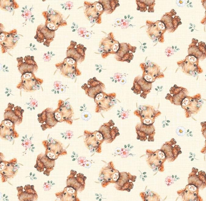 Floral Highland Cows Fabric - 100% Cotton - Fabric- continuous cuts - Timeless Treasures