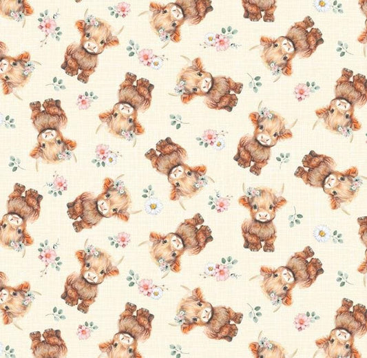 Floral Highland Cows Fabric - 100% Cotton - Fabric- continuous cuts - Timeless Treasures
