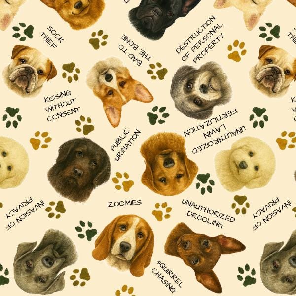 Naughty Dogs Cotton Fabric - 100% Cotton- Continuous Cuts -Drewie Pie Fabrics