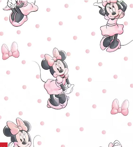 Minnie Mouse Bows and Dots on White Fabric  100% Cotton -Licensed Fabric