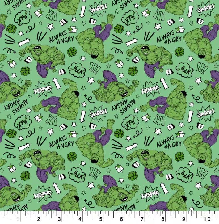 The Incredible Hulk Superhero Fabric - Avengers - Hulk cotton fabric - Continuous Cuts Licensed Fabric