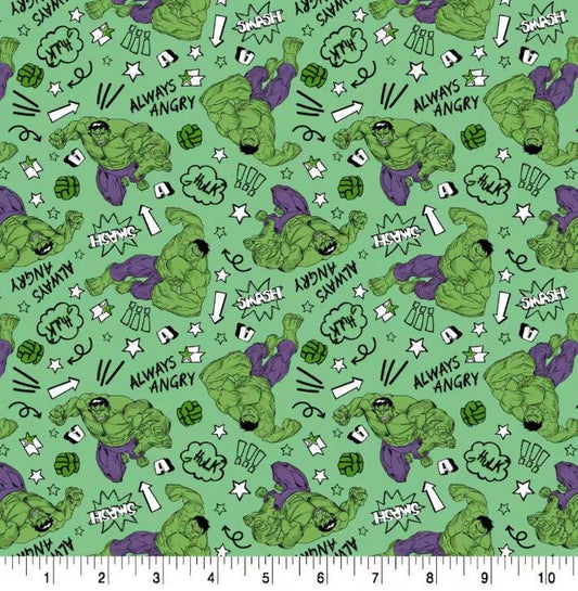 The Incredible Hulk Superhero Fabric - Avengers - Hulk cotton fabric - Continuous Cuts Licensed Fabric