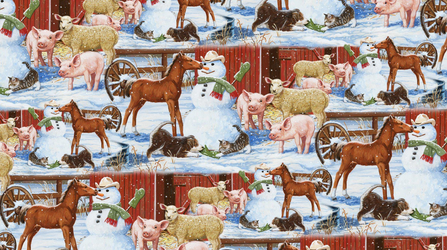 Winter Barnyard Multi Cotton fabric- 100% Cotton - Fabric - Continuous cuts AL-4935-1 Winter Barnyard