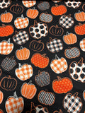 Pumpkins Black White and Orange Cotton Fabric - 100% Cotton -