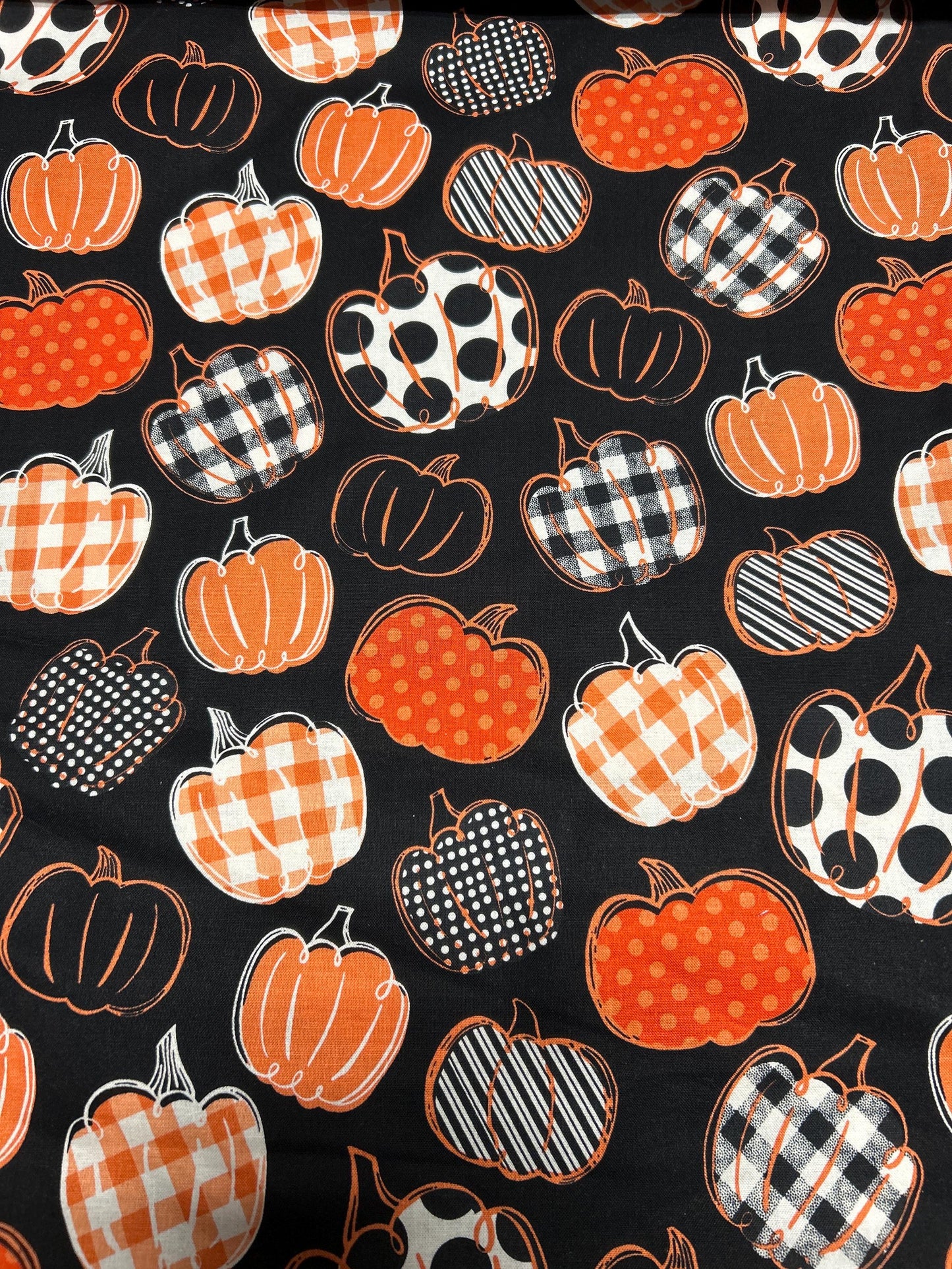 Pumpkins Black White and Orange Cotton Fabric - 100% Cotton -