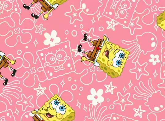 Spongebob Pink Cotton Fabric - Cotton Fabric- 100% Cotton - continuous cuts Licensed Fabric
