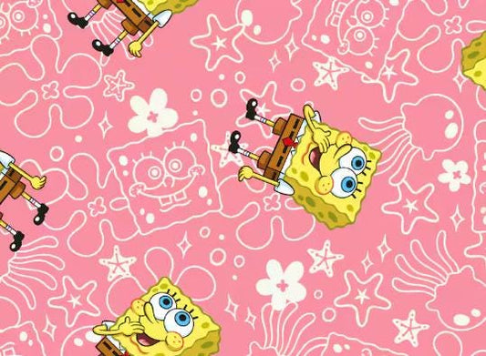 Spongebob Pink Cotton Fabric - Cotton Fabric- 100% Cotton - continuous cuts Licensed Fabric