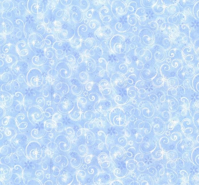 Glitter Accent - Fairy Swirls - Light Blue - Fabric Traditions Continuous cuts -100% Cotton -