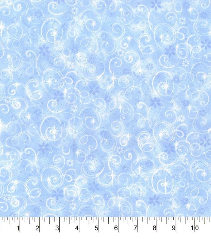 Glitter Accent - Fairy Swirls - Light Blue - Fabric Traditions Continuous cuts -100% Cotton -