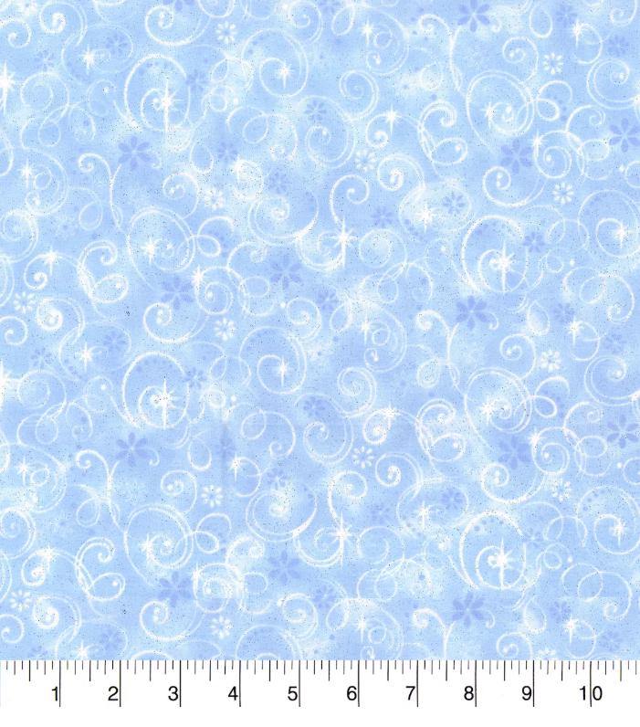 Glitter Accent - Fairy Swirls - Light Blue - Fabric Traditions Continuous cuts -100% Cotton -