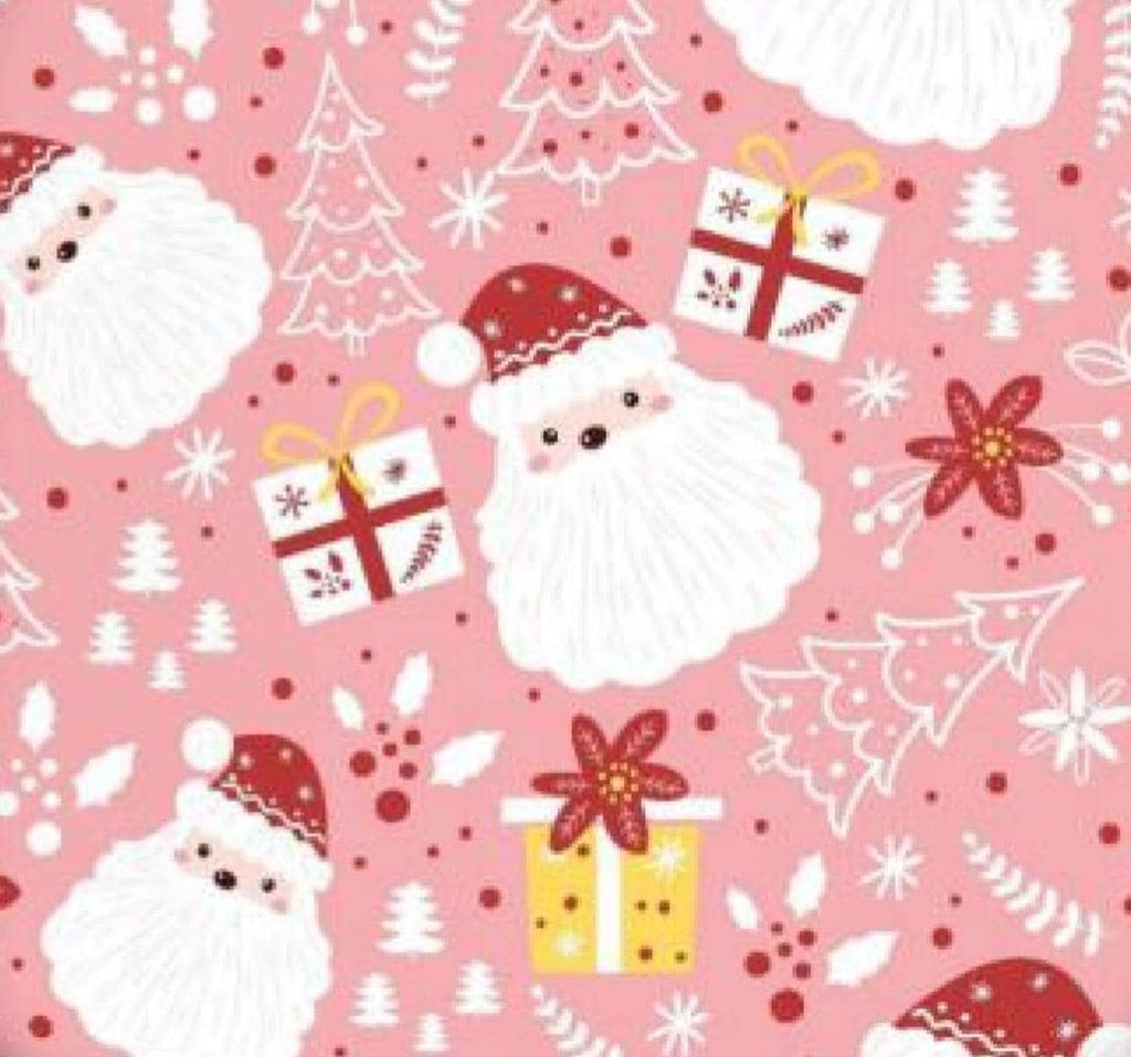 Pink Santa Winter Holiday Cotton Fabric - 100% Cotton - Continuous cuts DA-3981018