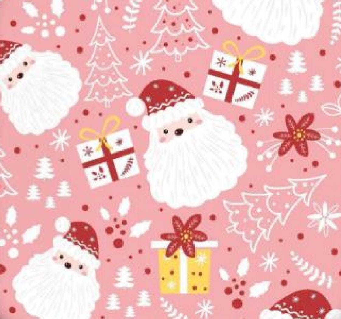 Pink Santa Winter Holiday Cotton Fabric - 100% Cotton - Continuous cuts DA-3981018