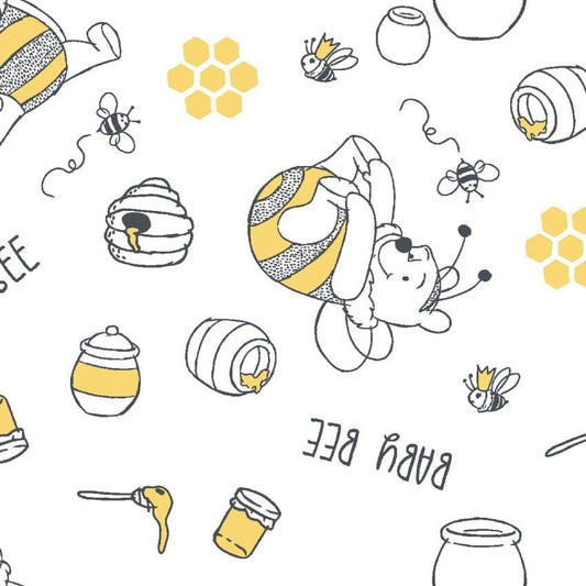 Winnie the Pooh Bear Baby Bee Fabric Group Pack Cotton Fabric 100% Cotton - continuous cuts Licensed Fabric