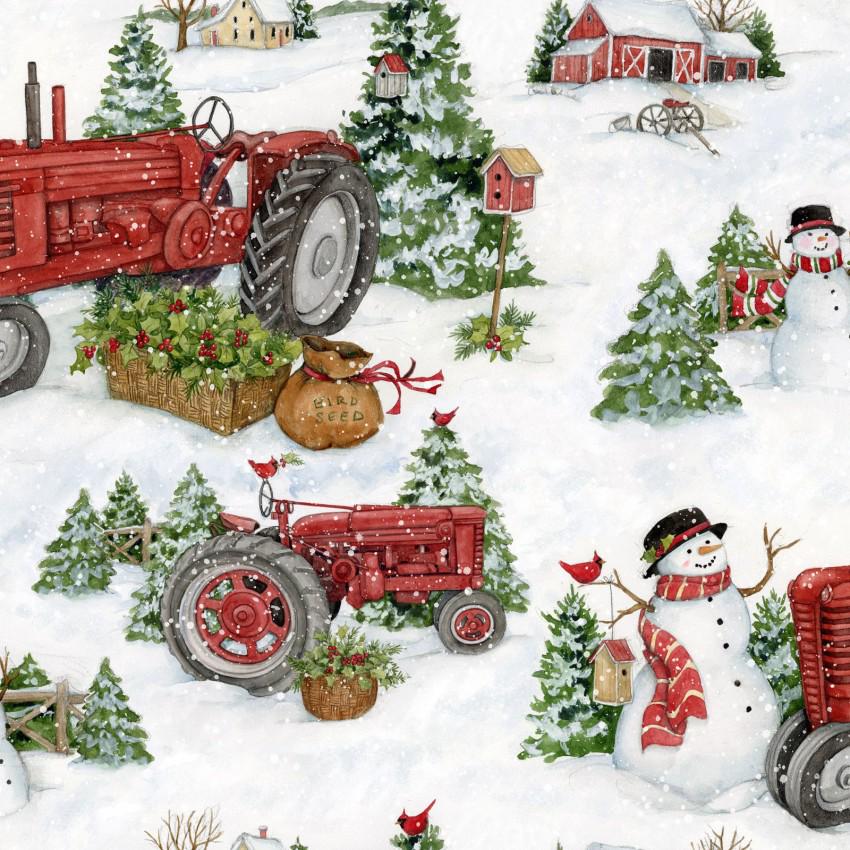 Farm Tractors Barn Christmas Susan Winget Cotton fabric 100% Cotton - continuous cuts
