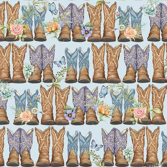 Cowboy Cowgirl Boots Springs Creative - Highland Ranch by Susan Winget Designs Cotton Fabric- 100% Cotton - Fabric- continuous cuts
