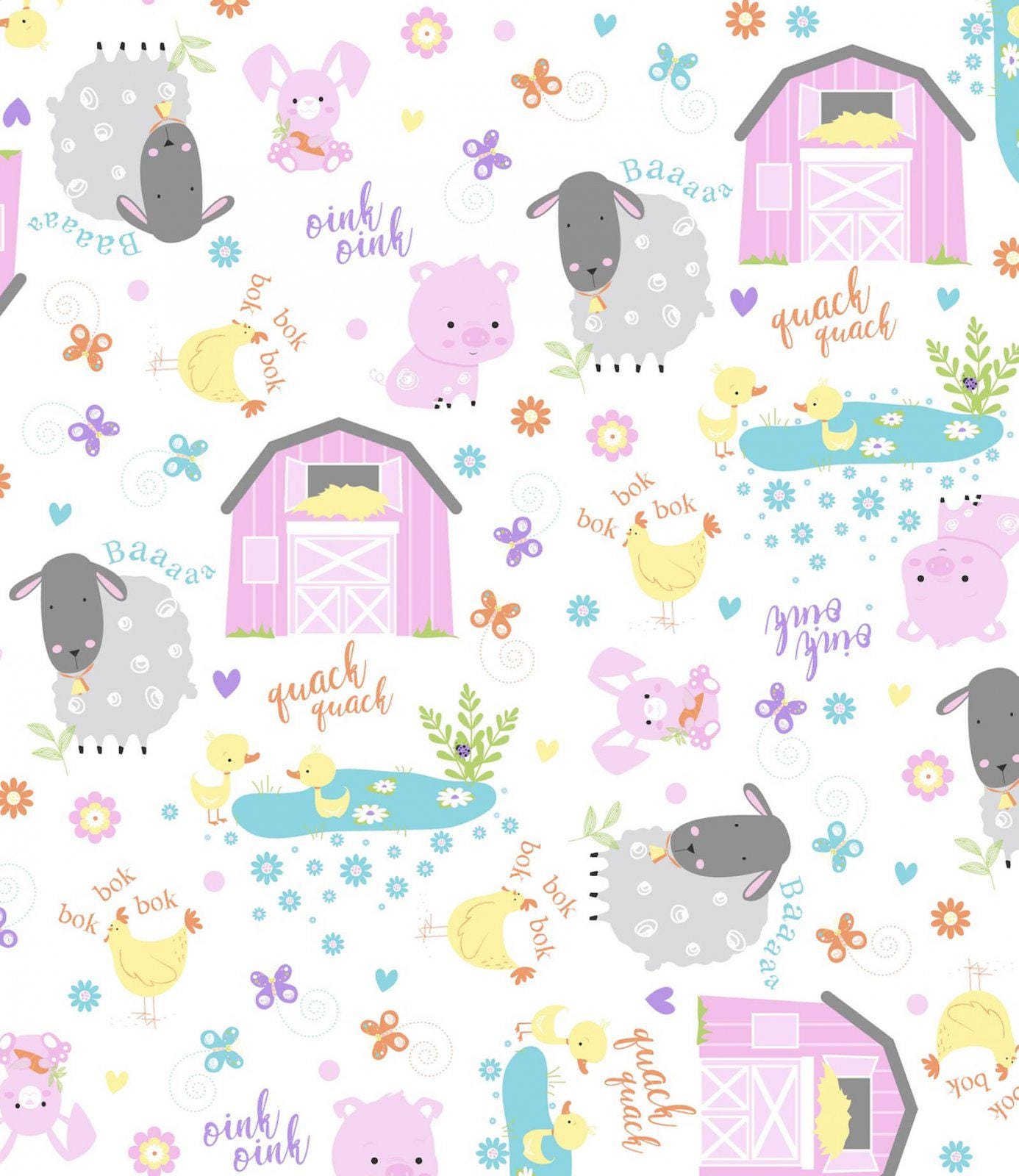 Wee Ones Farm Themed Cotton Fabric - 100% Cotton-  Oasis Fabrics OF-Wee Ones 59-3541 Barn Animals