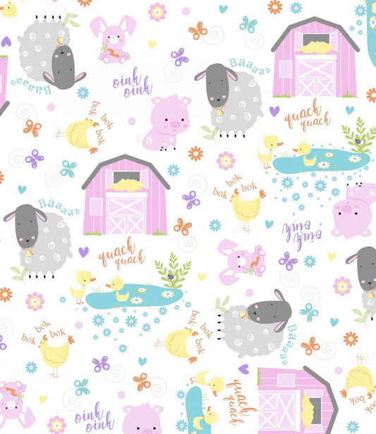 Wee Ones Farm Themed Cotton Fabric - 100% Cotton- Oasis Fabrics OF-Wee Ones 59-3541 Barn Animals