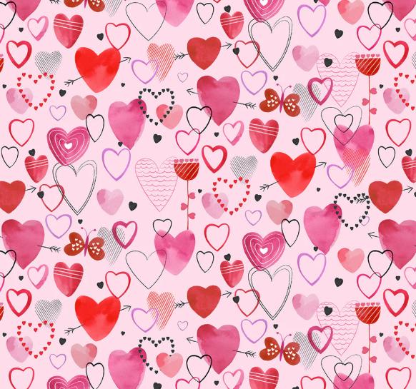 Love Matters Pink 100% Cotton Fabric -  Designer: Claudia Bianchi Continuous Cuts