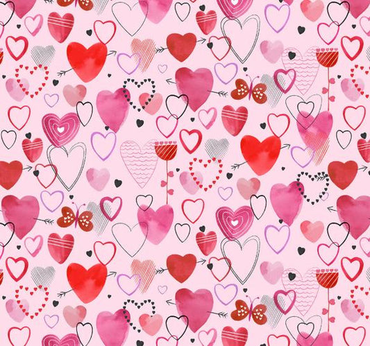 Love Matters Pink 100% Cotton Fabric -  Designer: Claudia Bianchi Continuous Cuts