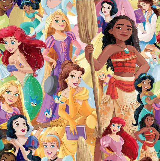 All Disney princesses and friends cotton fabric  -100% Cotton Continuous cuts  SC-Disney Princesses 80523 All Princesses Packed