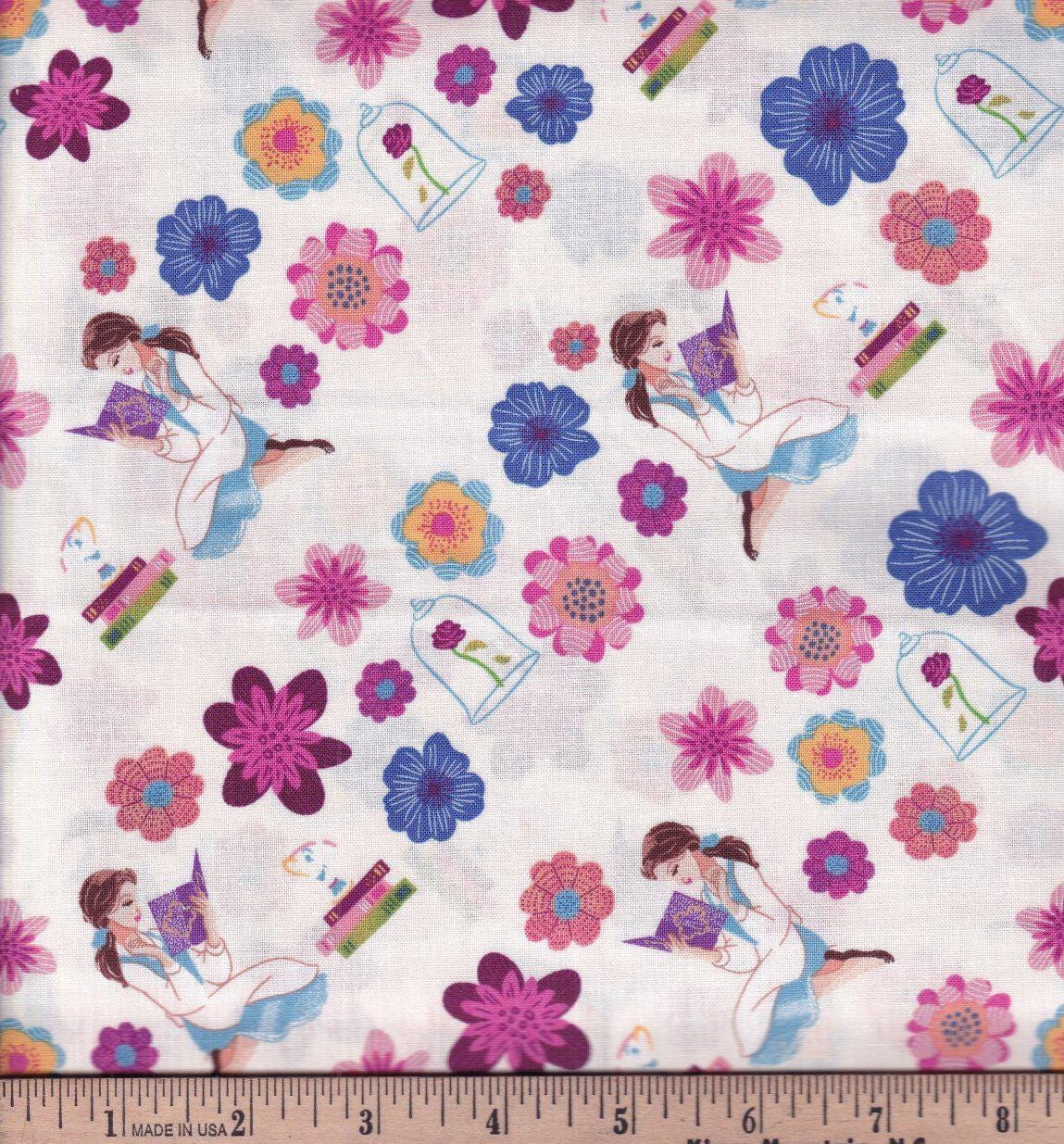Disney Princess Belle Stripes Cotton fabric-  100% Cotton - 1/2 yd, Fat Quarters -continuous cuts Licensed Fabric