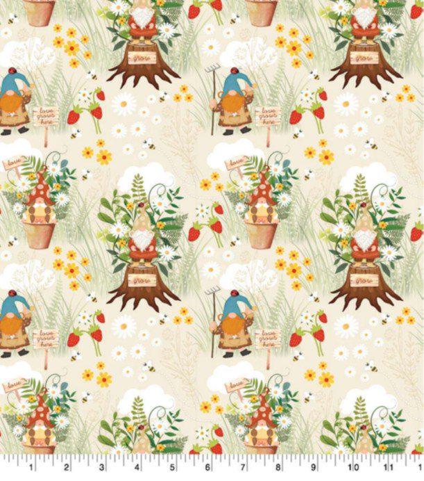 Novelty Garden Gnomes cotton fabric - 100% Cotton -SC-Novelty 2034-0097 (81388) JP Garden Gnomes