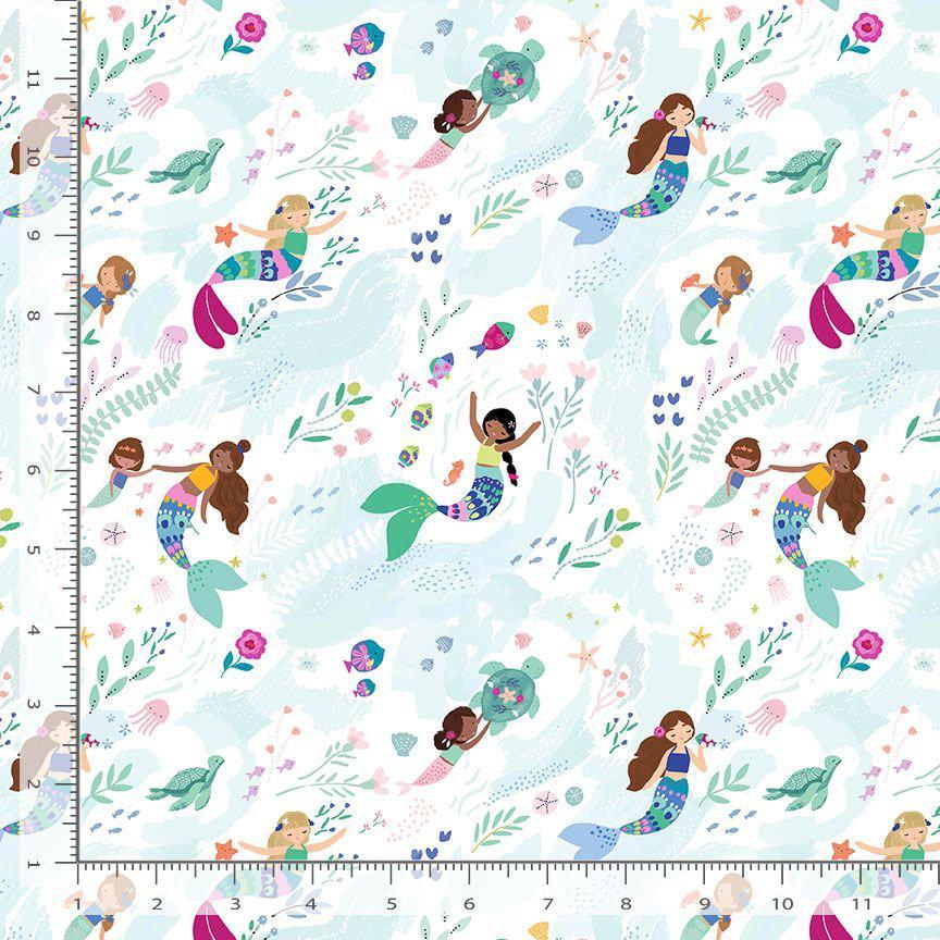 DS-Make Waves Stella D2940 White - Free Flow Mermaid fabric  100% Cotton Continuous cuts
