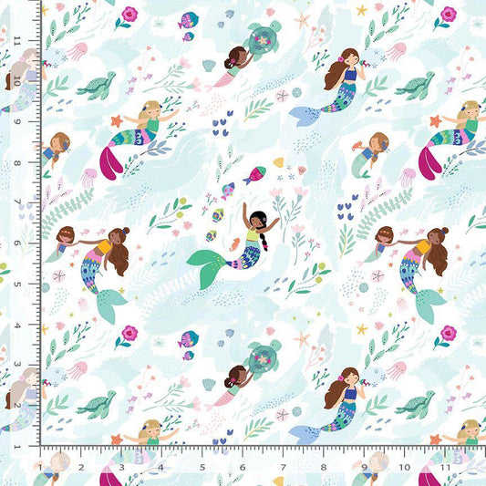 DS-Make Waves Stella D2940 White - Free Flow Mermaid fabric  100% Cotton Continuous cuts