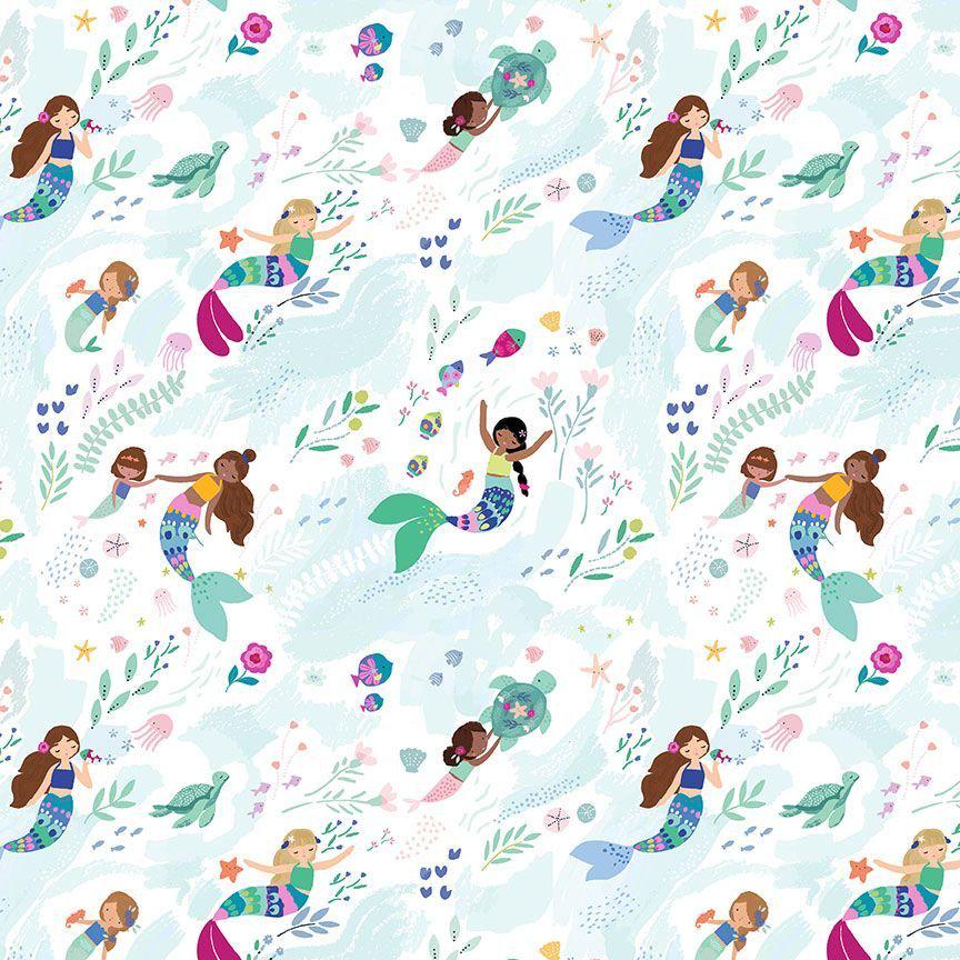 DS-Make Waves Stella D2940 White - Free Flow Mermaid fabric 100% Cotton Continuous cuts