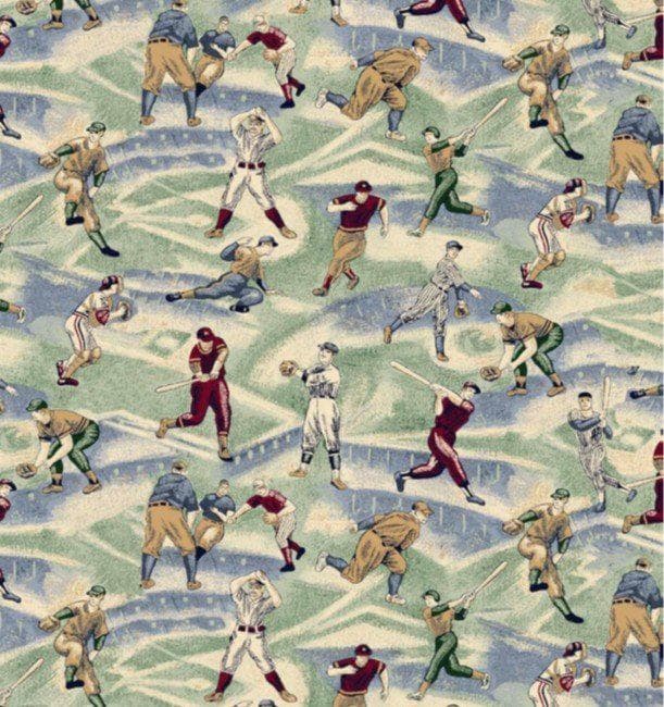 Vintage Baseball Sports Fabric -100% Cotton Baseball 81234 A62028 2034 0030 Continuous Cuts