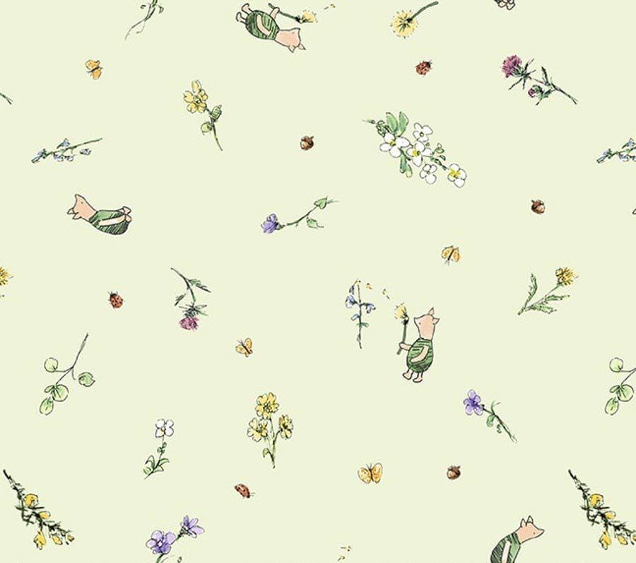 Classic Winnie the Pooh Bear Light Green Cotton Fabric- 100% Cotton - continuous cuts 8717-60 Lt Green - Piglets
