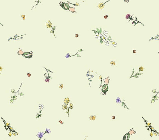 Classic Winnie the Pooh Bear Light Green Cotton Fabric- 100% Cotton - continuous cuts 8717-60 Lt Green - Piglets