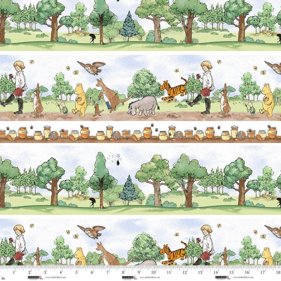 Classic Winnie the Pooh Bear Stripe Cotton Fabric- 100% Cotton - continuous cuts SE-Classic Winnie 8727-36 Brown/Green - Stripe
