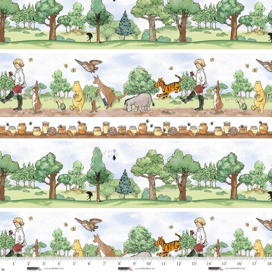 Classic Winnie the Pooh Bear Stripe Cotton Fabric- 100% Cotton SE-Classic Winnie 8727-36 Brown/Green - Stripe Licensed Fabric