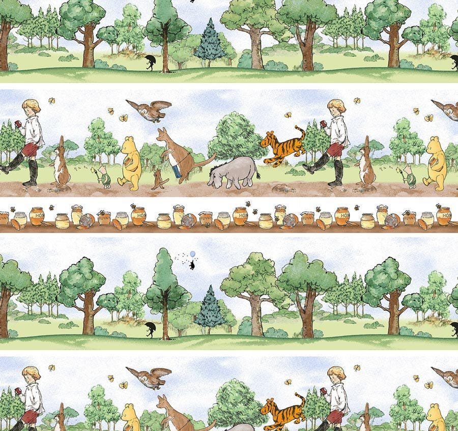 Classic Winnie the Pooh Bear Stripe Cotton Fabric- 100% Cotton - continuous cuts SE-Classic Winnie 8727-36 Brown/Green - Stripe