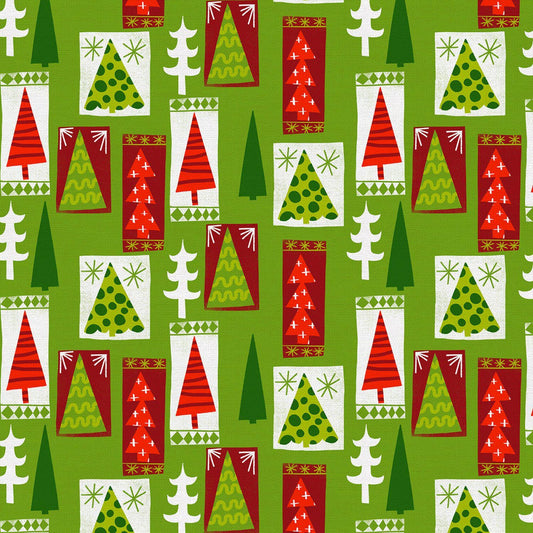 Christmas Town  Cotton Fabric - 120-24174 Green - Christmas Trees Cotton Fabric- 100% Cotton -Paintbrush Studios