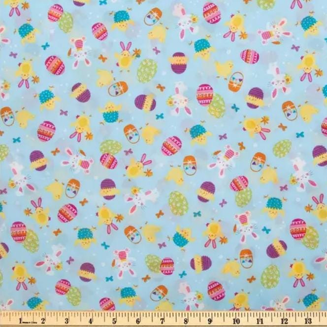 Tossed Easter Cuties Cotton Fabric 100% Cotton Continuous Cuts- Easter