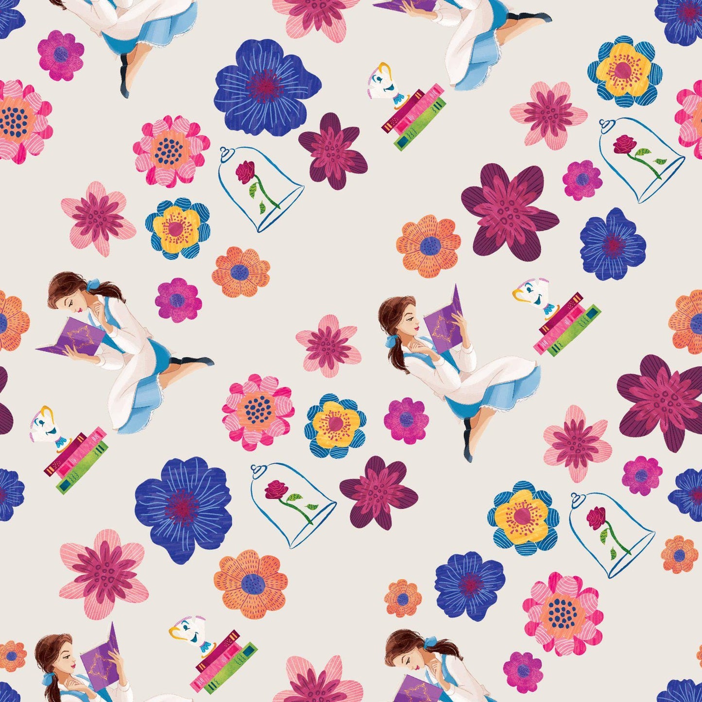 Disney Princess Belle Stripes Cotton fabric-  100% Cotton - 1/2 yd, Fat Quarters -continuous cuts Licensed Fabric