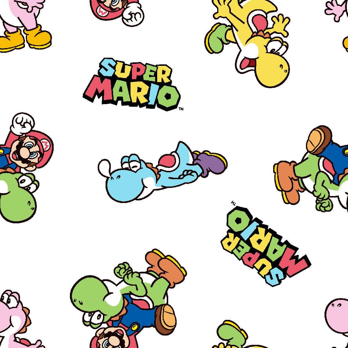 Mario & Yoshi Toss Fabric - 100% Cotton Fabric - Continuous cuts -Licensed Fabric