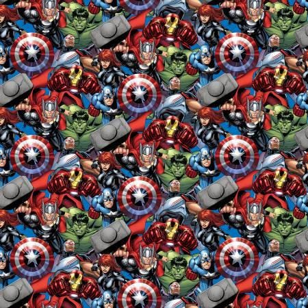 Superhero Fabric  - Avengers - Iron Man - Hulk -Black Panther -Thor - Captain America - Hulk - Spider-man -Iron Man  Stacked Licensed Fabric
