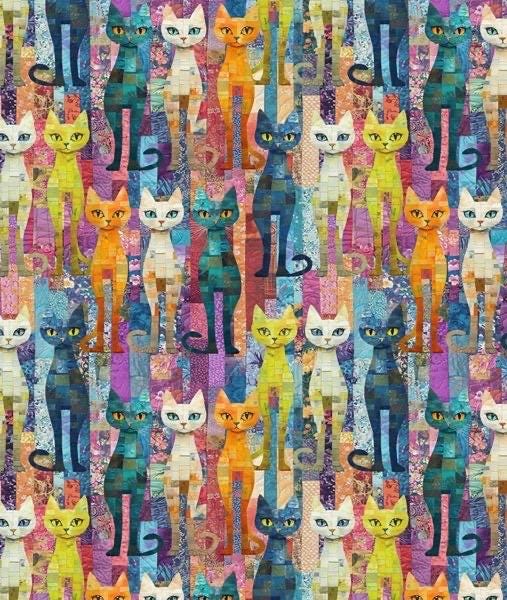 Packed Quilt Cats Cotton Fabric - 100% Cotton- Continuous Cuts -  Timeless treasures