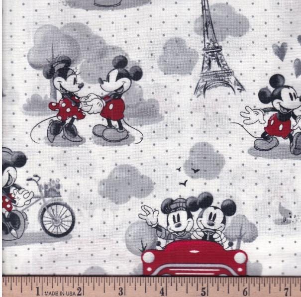 Mickey & Minnie 65215 Vintage Scenes of Romance Cotton Fabric -continuous cuts - 100% Cotton Licensed Fabric