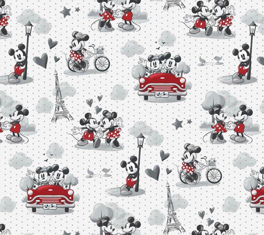 Mickey & Minnie 65215 Vintage Scenes of Romance Cotton Fabric -continuous cuts - 100% Cotton Licensed Fabric